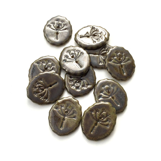 Iridescent Moss Green 'Umbel' Stoneware Button 1" x 1-1/4"