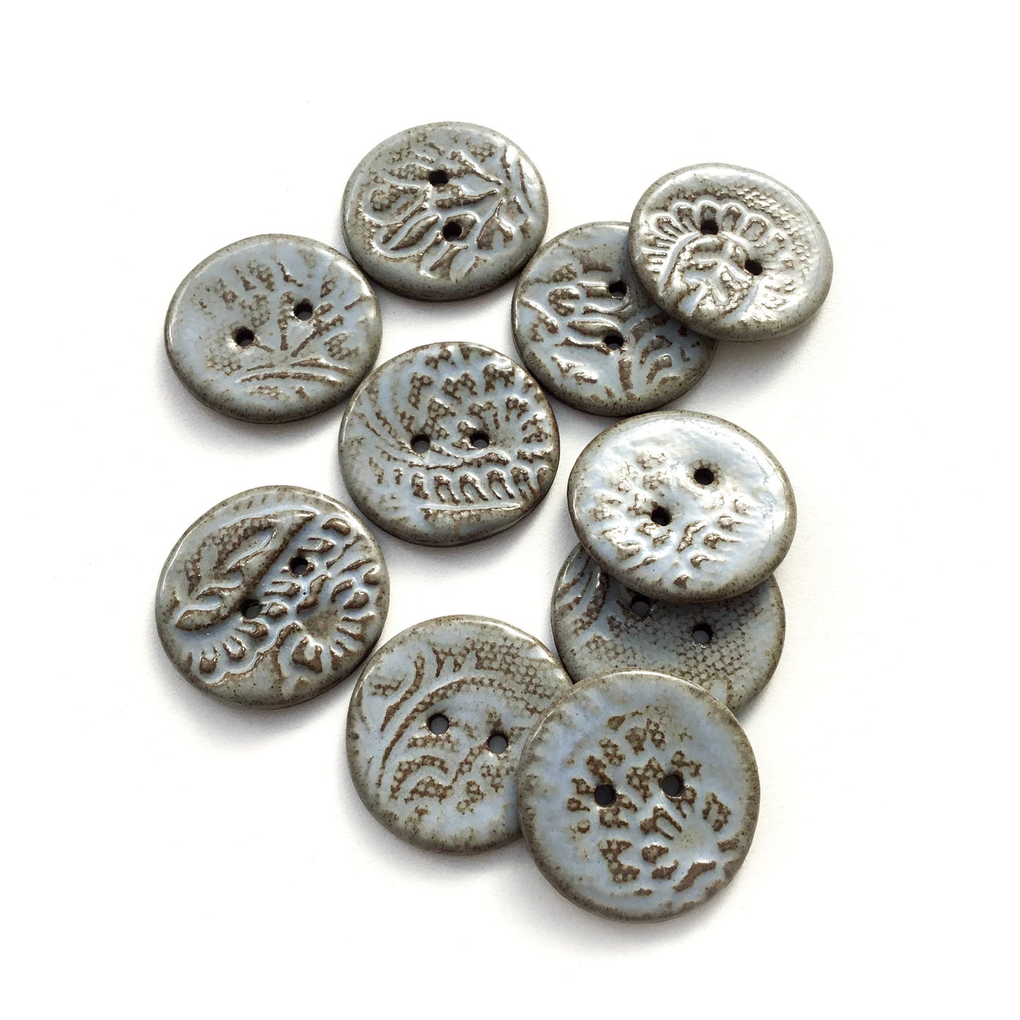 Gray-Blue 'Paisley' Black Clay Stoneware Buttons  1-1/16"