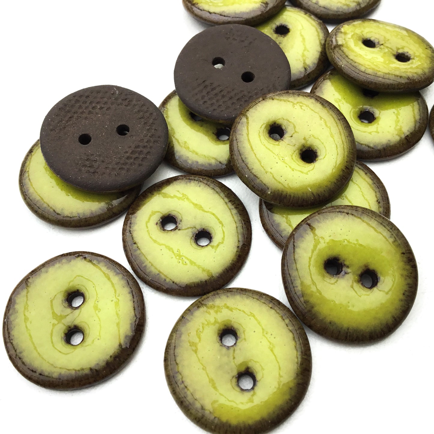 Chartreuse Black Clay Button  3/4"