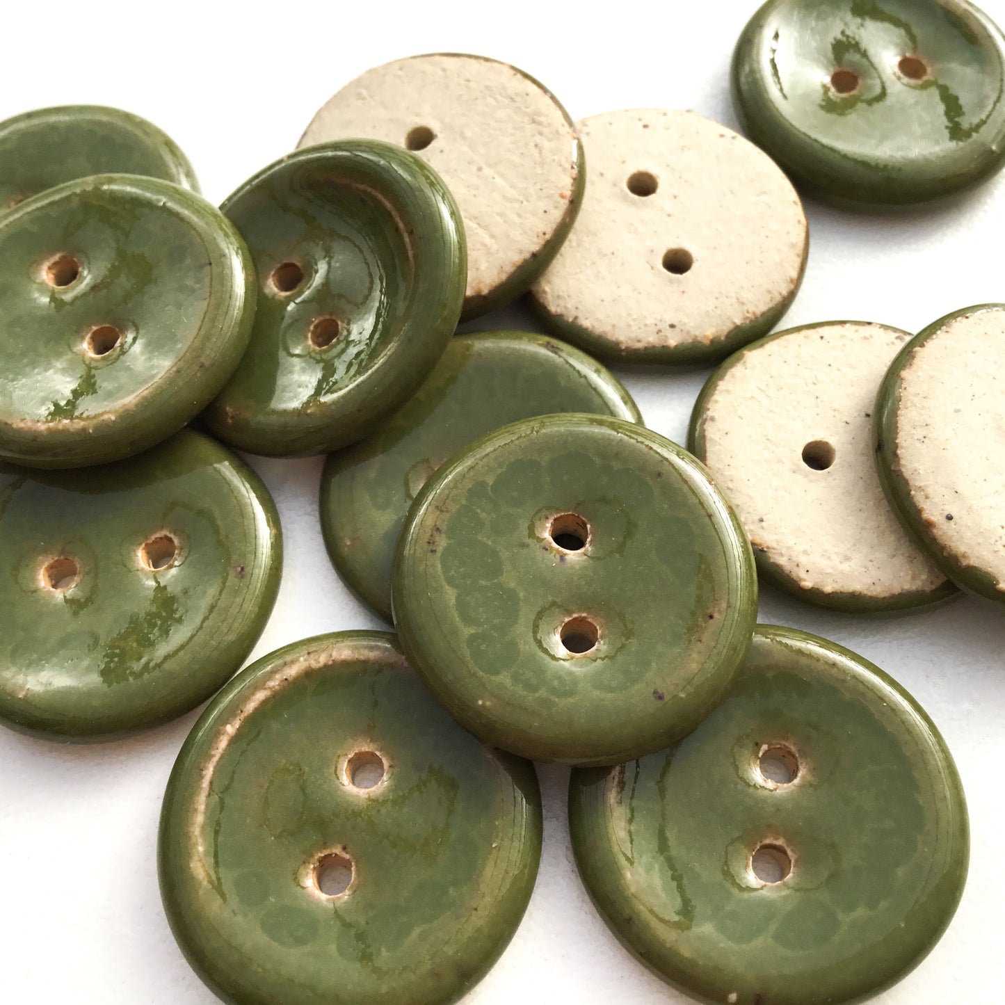 Olive Green Stoneware Buttons  13/16”