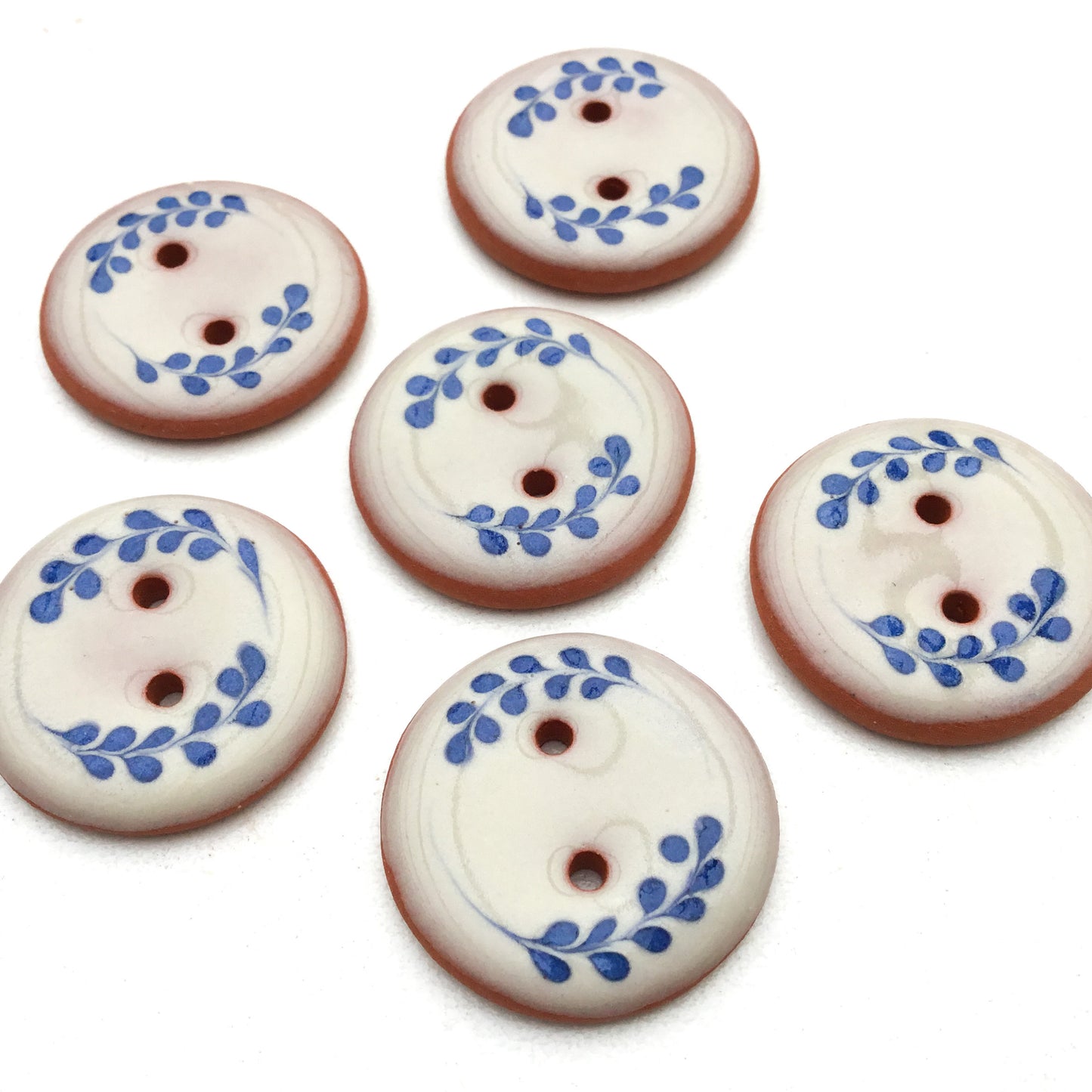 Antique White Button with Blue Florets  7/8"
