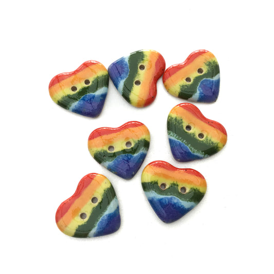 Stoneware Rainbow Heart Button  7/8"