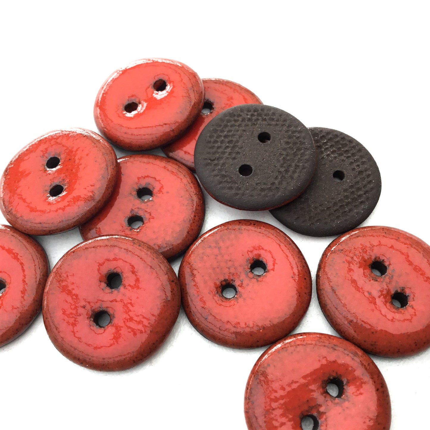 Bright Red Black Clay Buttons  3/4"