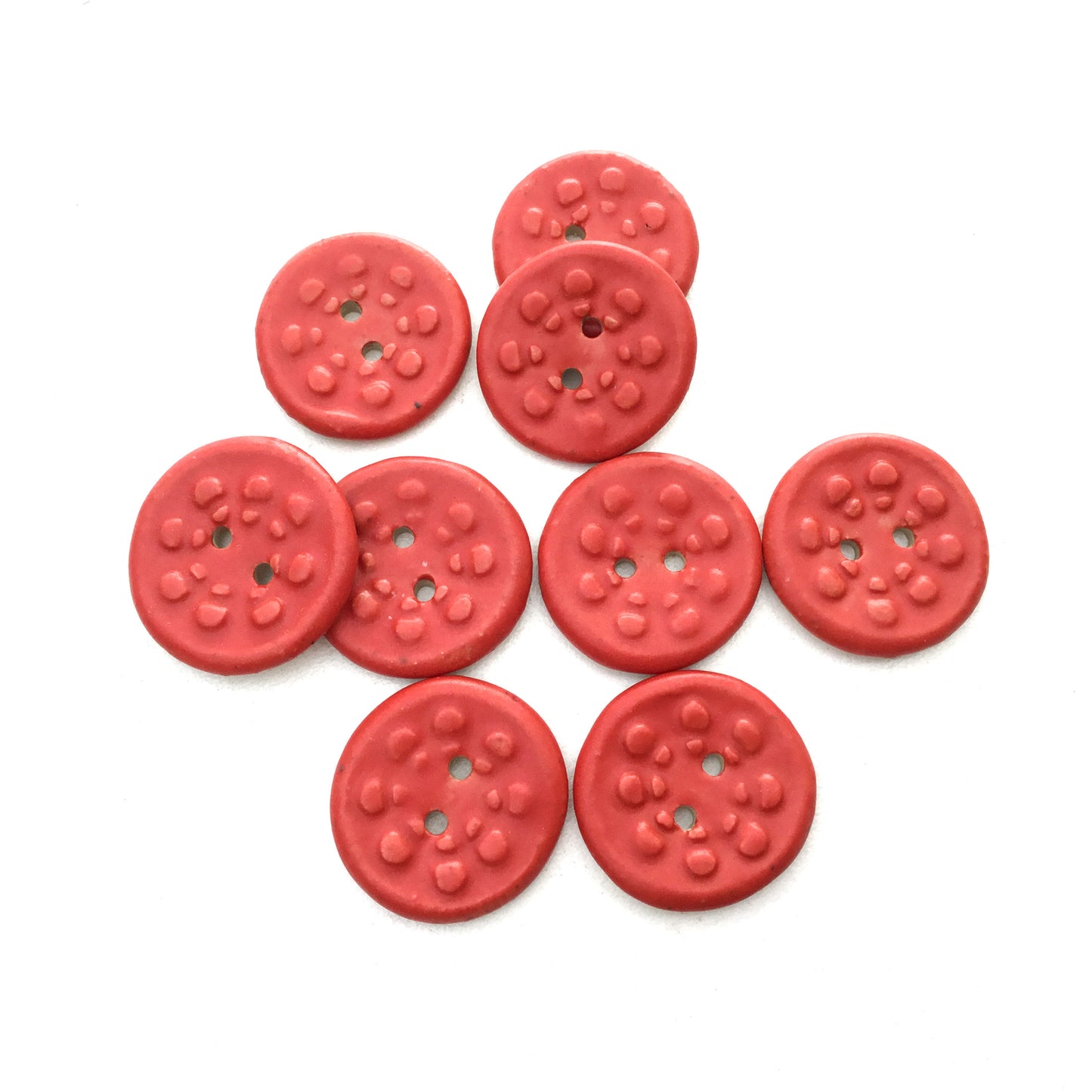 Matte Red 'Aster' Stoneware Buttons  13/16"