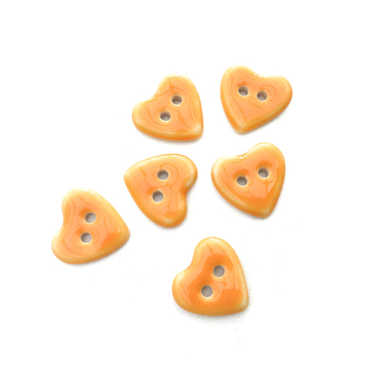 Orange Porcelain Heart Buttons  9/16"