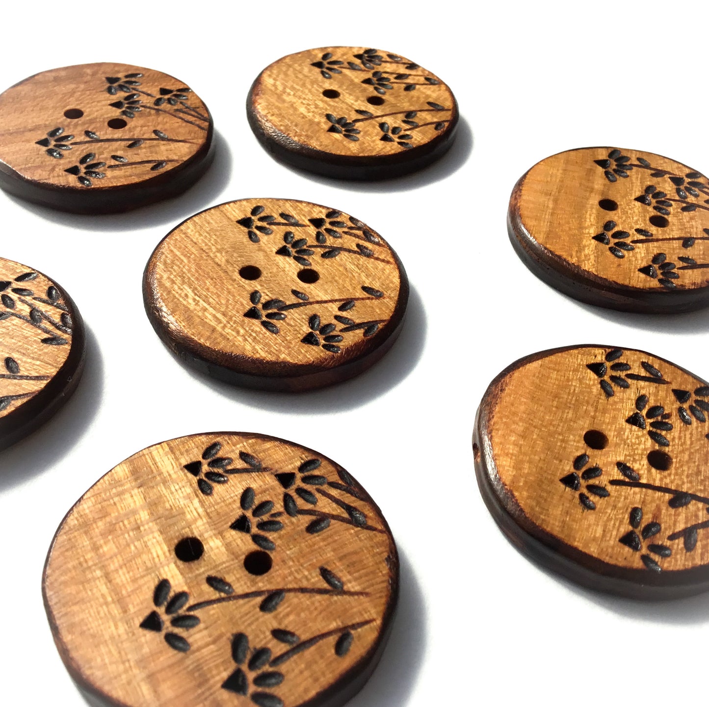 Wood Burned Coneflower Button in Cherry  1-1/2”