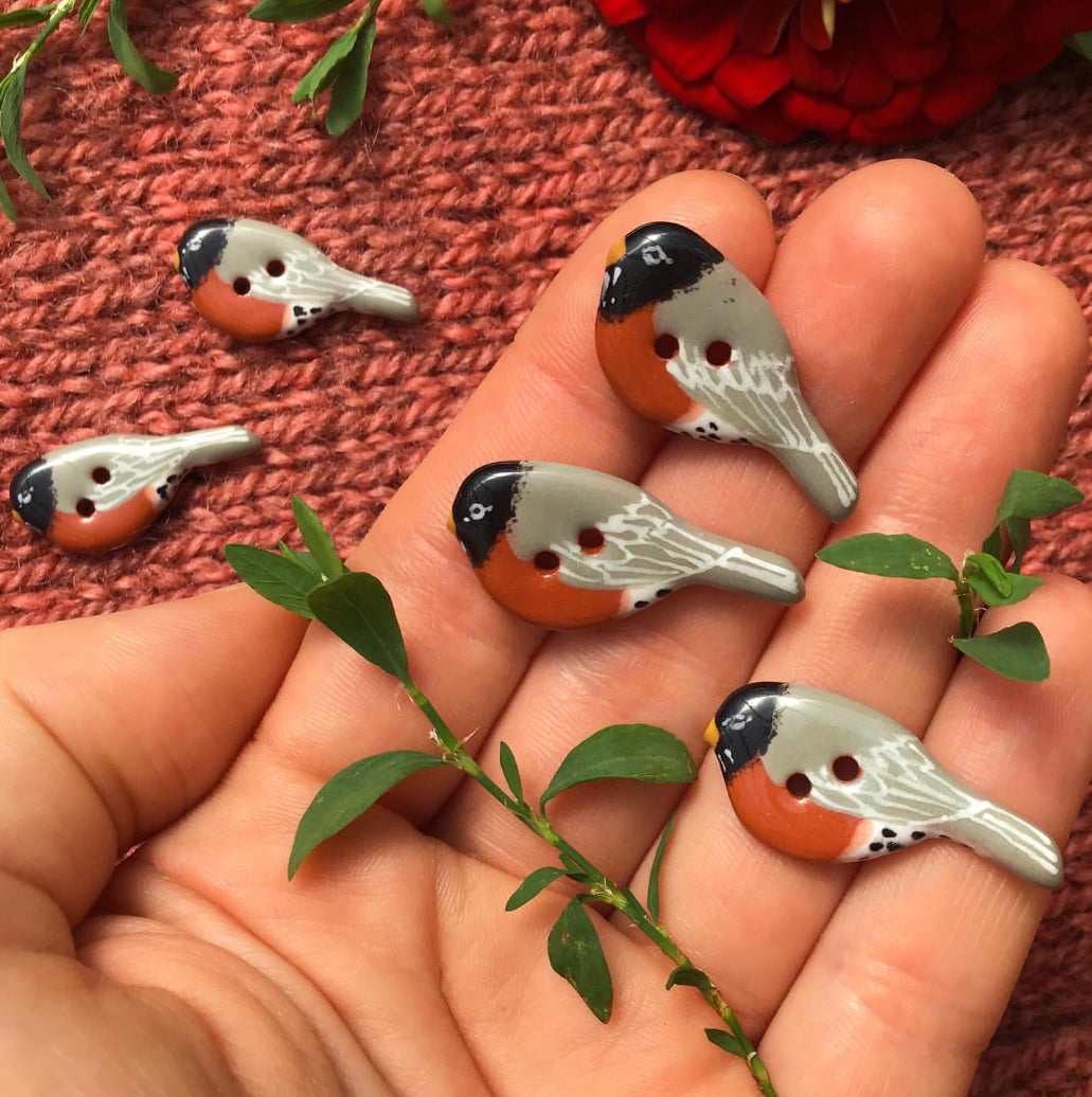 Ceramic Perching Songbird Button 1/2” x 1-1/8"