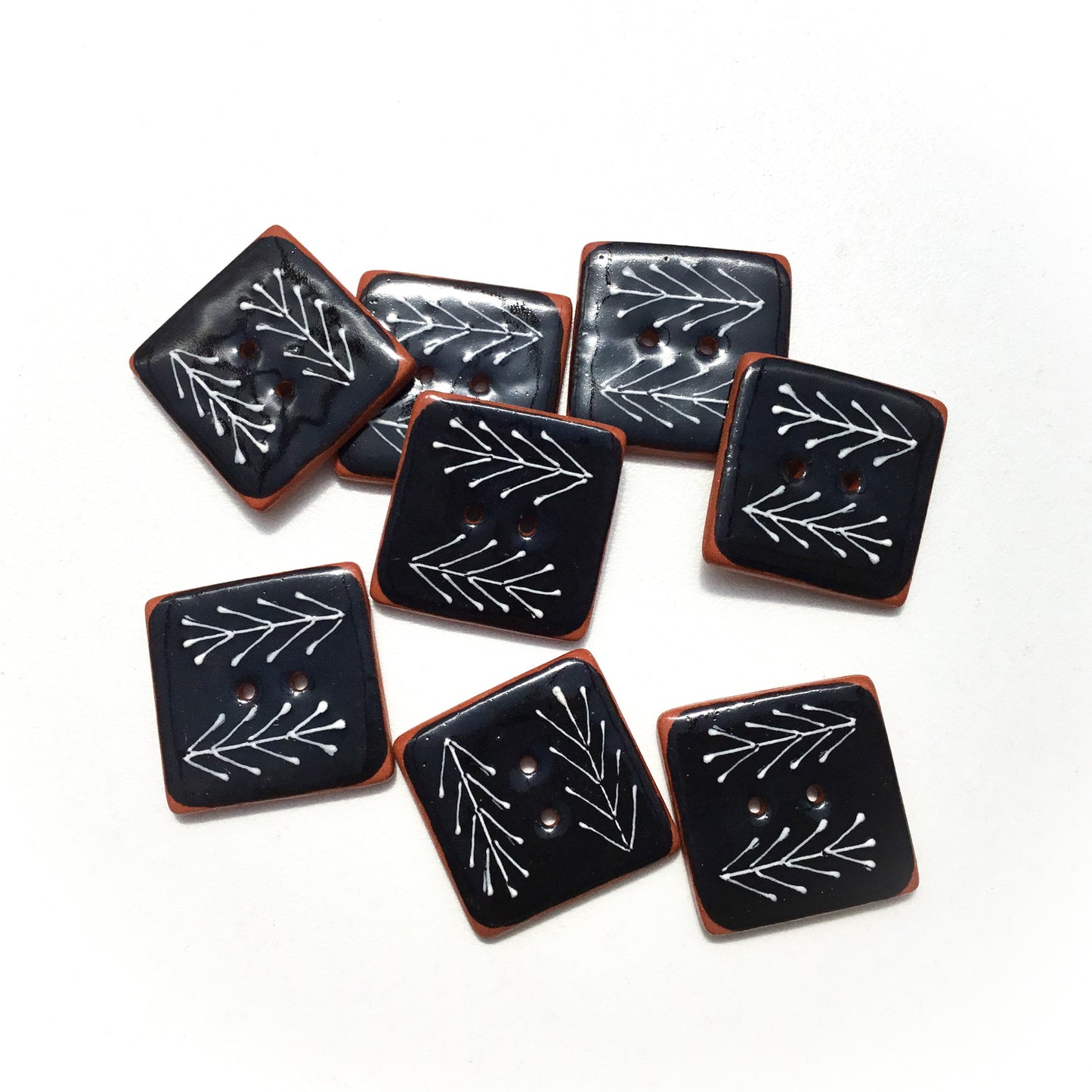 Black Ceramic Buttons with White Design - 1-1/16" Square