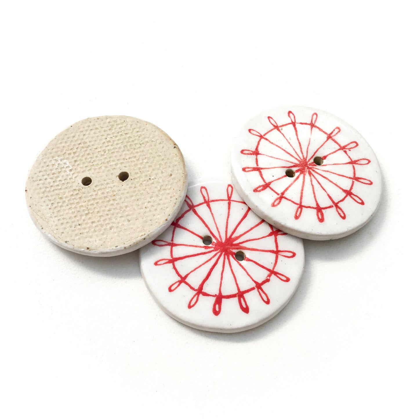 Red & White Spoke Stoneware Buttons- 1 3/8"
