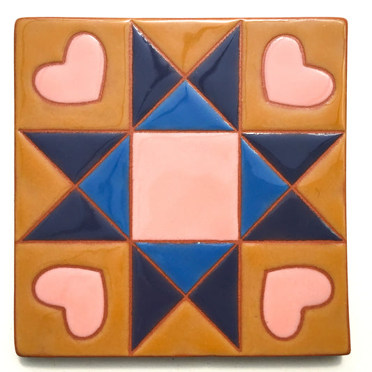 Sweet Ohio Star Quilt Block Coaster - Ceramic Art Tile #33