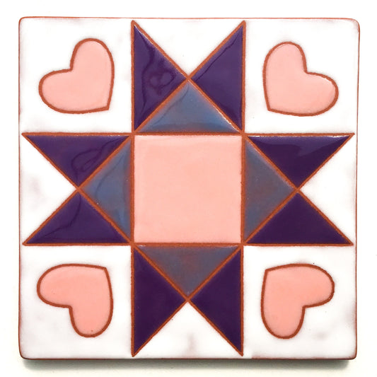 Sweet Ohio Star Quilt Block Coaster - Ceramic Art Tile #38