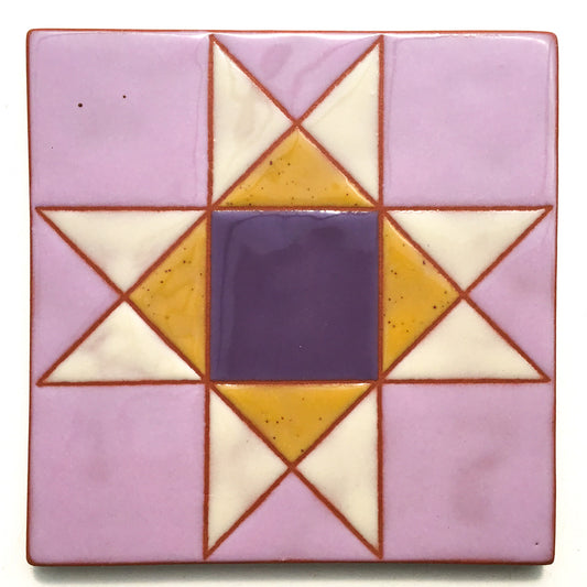 Ohio Star Quilt Block Coaster - Ceramic Art Tile #1