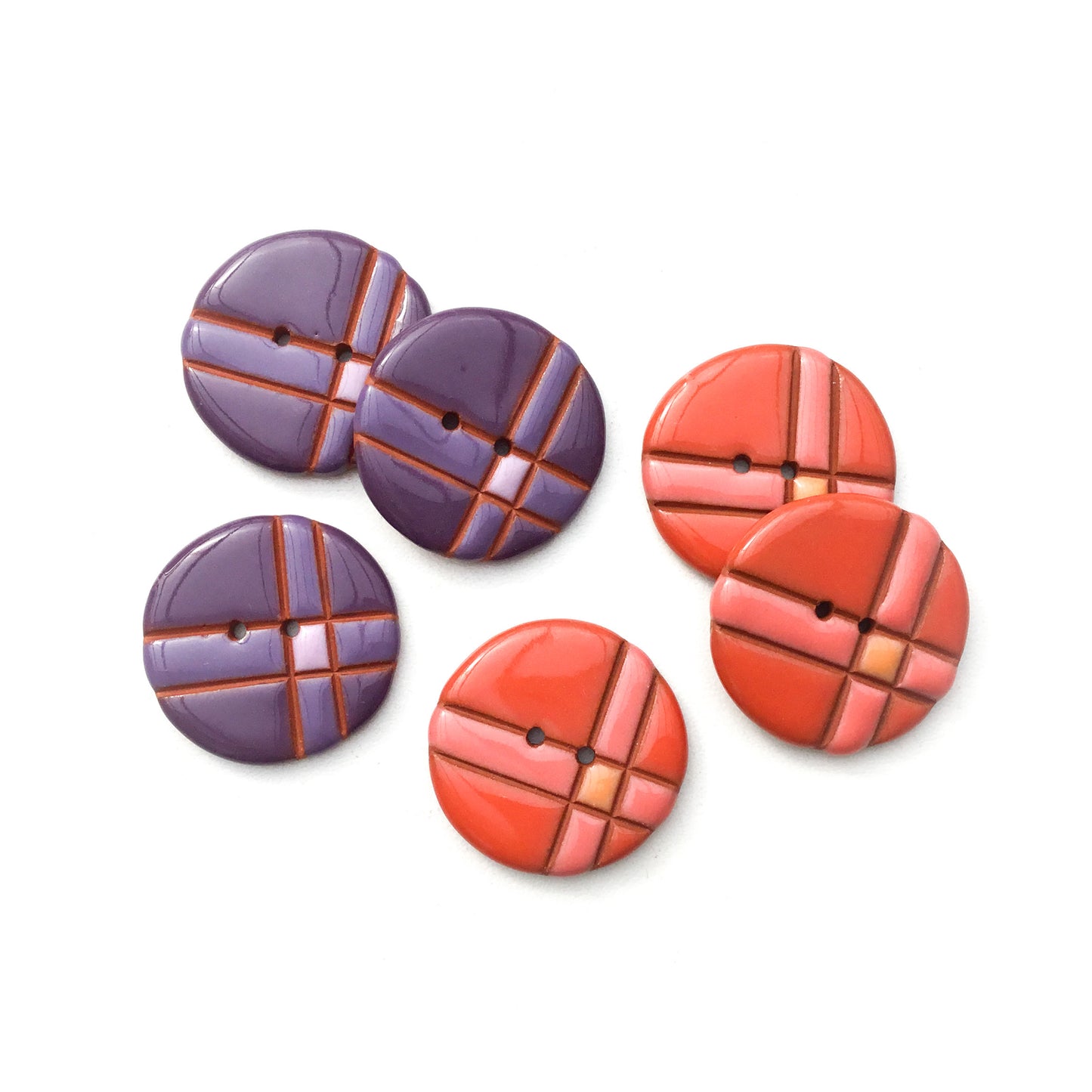Vibrant Quilted Check Buttons on Red Clay - 1 1/16"