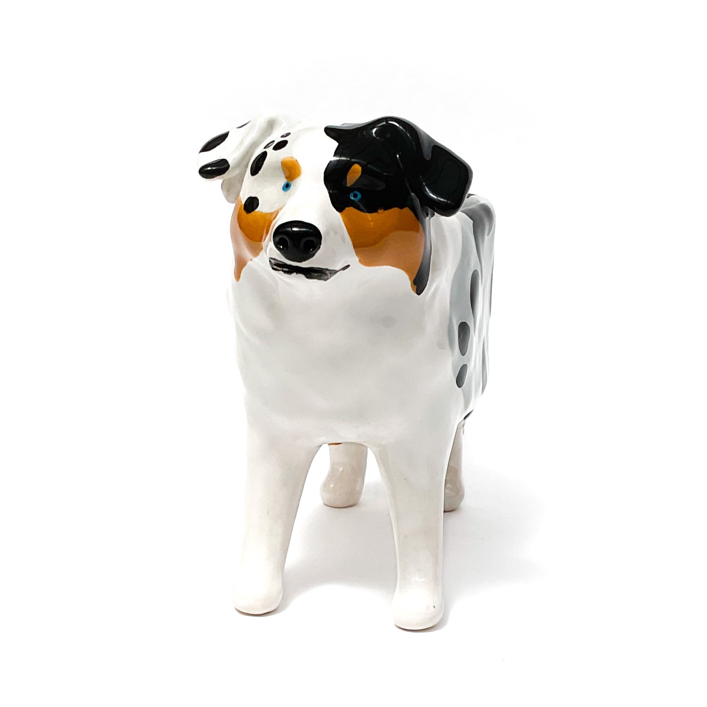 Merle Australian Shepard Dog Planter - Ceramic Dog Plant Pot