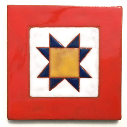 Sawtooth Star Quilt Block Coaster - Ceramic Art Tile #20