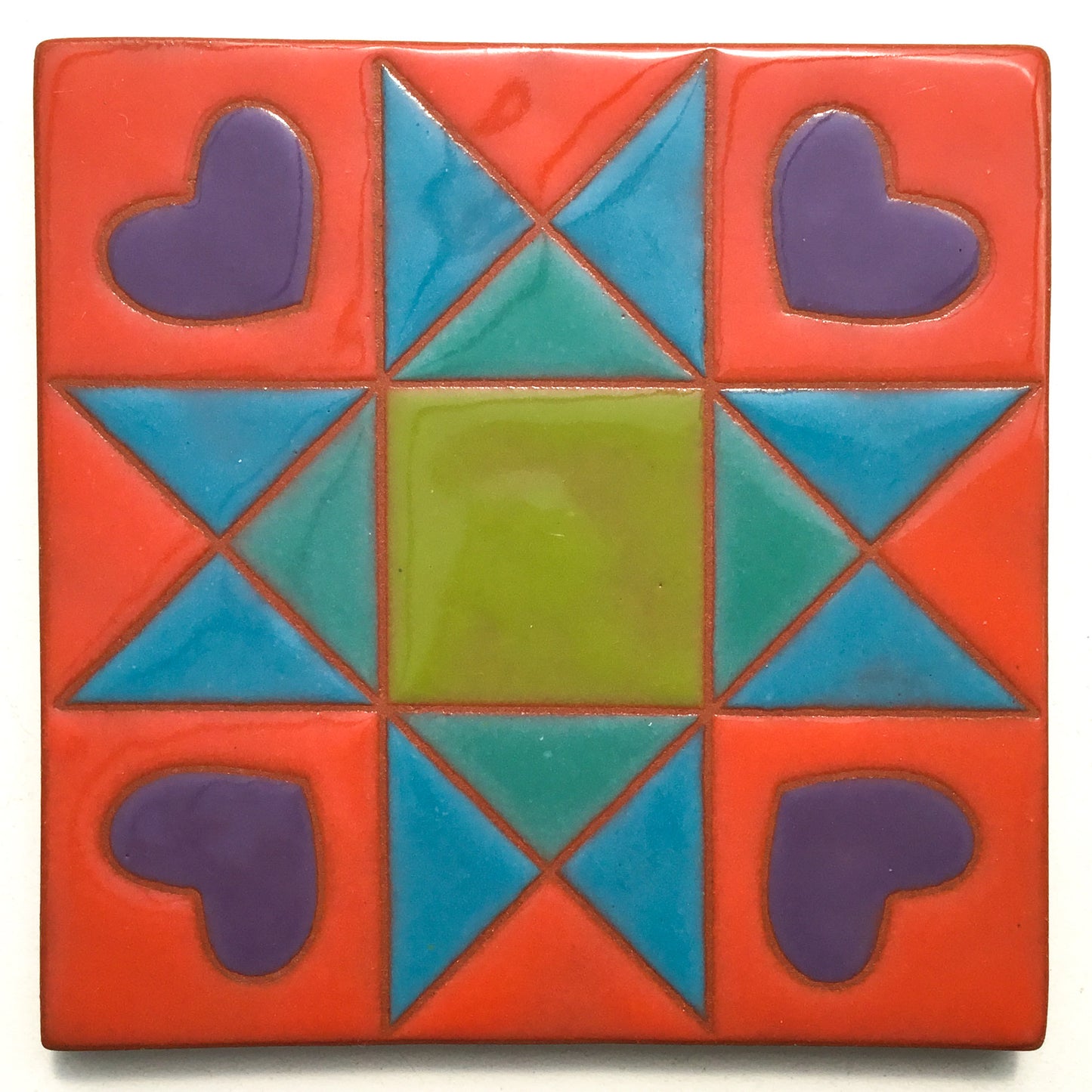 Sweet Ohio Star Quilt Block Coaster - Ceramic Art Tile #35