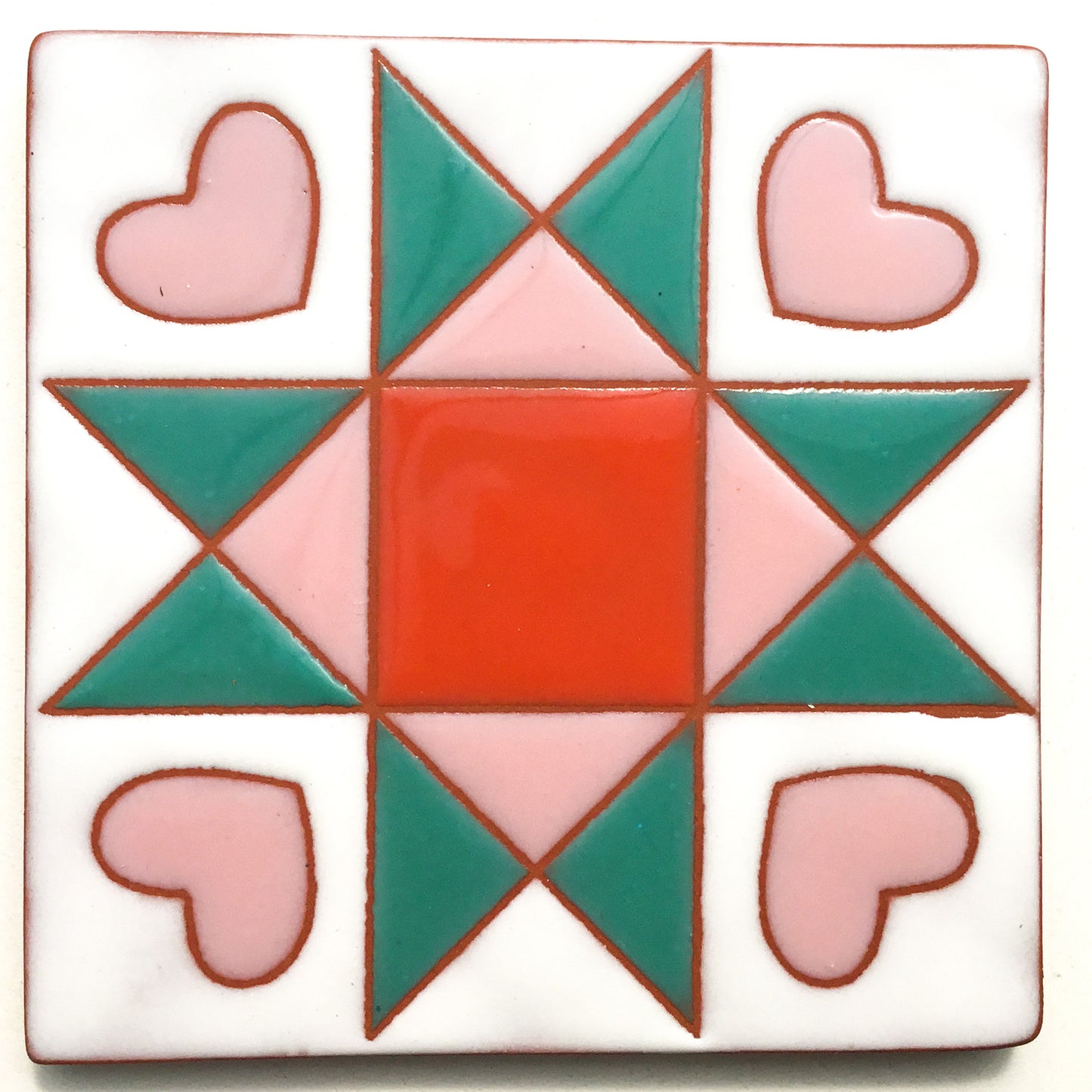 Sweet Ohio Star Quilt Block Coaster - Ceramic Art Tile #36
