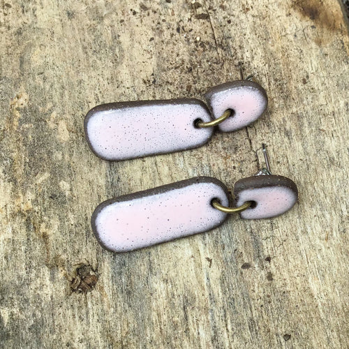 Black Clay + Pink Ceramic Earrings - Rustic Ceramic Dangle Earrings