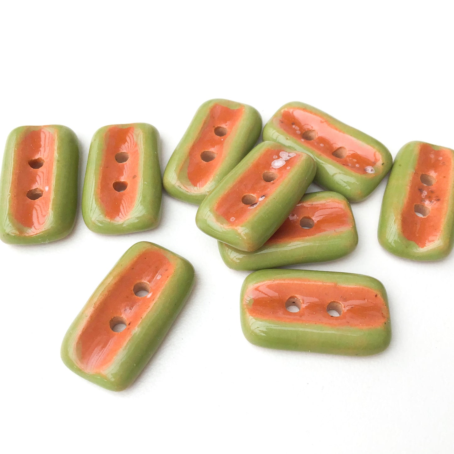 Speckled Burnt Orange + Olive Green Ceramic Buttons - 7/16" x 3/4" - 9 Pack