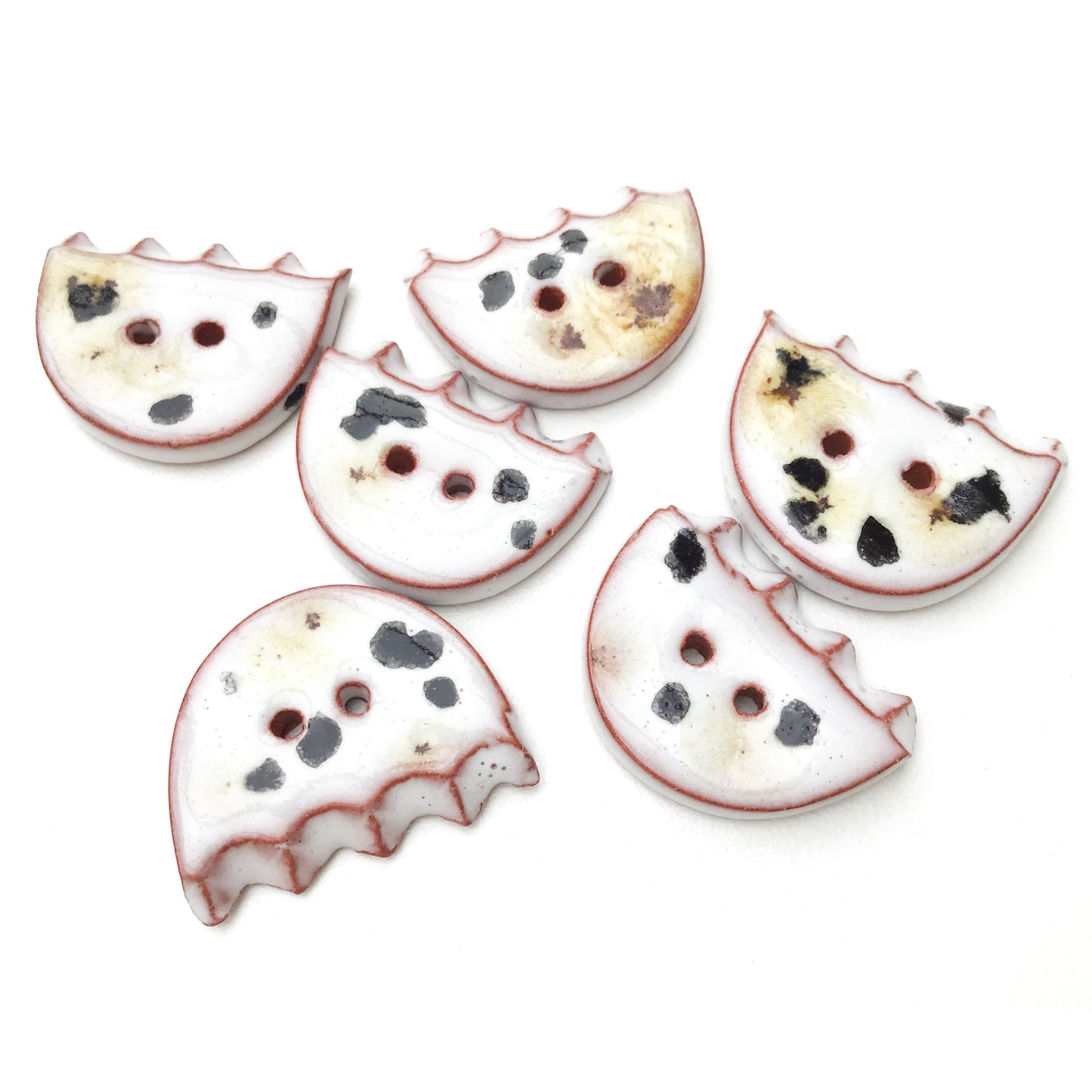 White + Black + Brown Ceramic Buttons - Ceramic Flower Shaped Buttons - 3/4" x 1" - 6 Pack