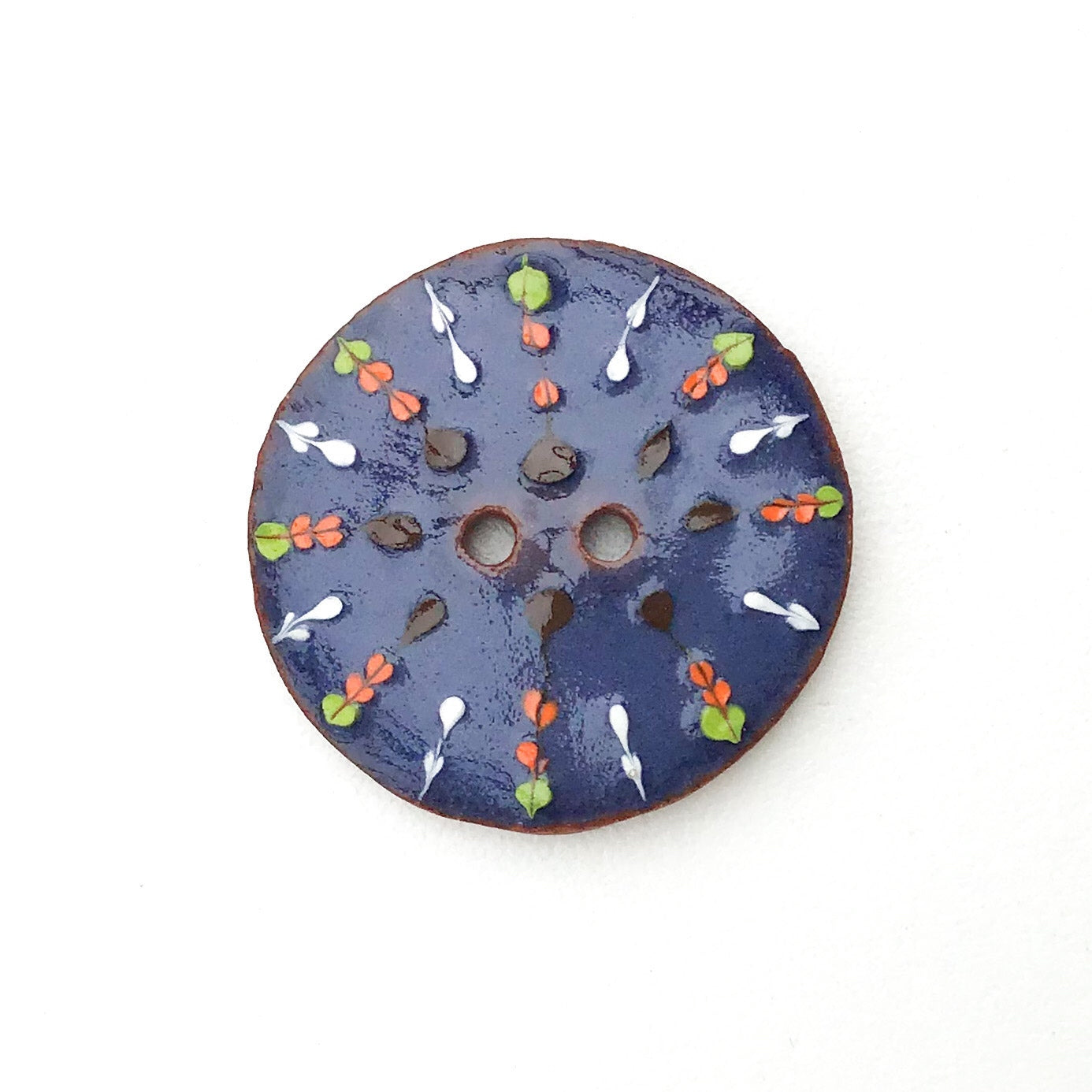 Decorative Blue Ceramic Button - Orange - Green - White Clay Button - 1 1/16"