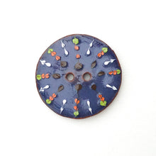 Load image into Gallery viewer, Decorative Blue Ceramic Button - Orange - Green - White Clay Button - 1 1/16&quot;