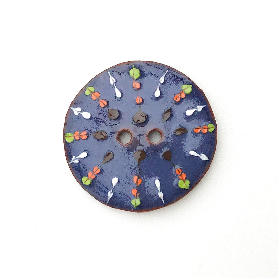 Decorative Blue Ceramic Button - Orange - Green - White Clay Button - 1 1/16
