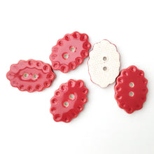 Load image into Gallery viewer, Scalloped Red Ceramic Buttons - Oval Clay Buttons - 3/4&quot; x 1 1/16&quot; - 5 Pack