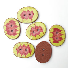 Load image into Gallery viewer, Decorative Ceramic Button with Flame Pattern - Yellow - Red - Coral Clay Buttons - 1&quot; x 1 1/4&quot;