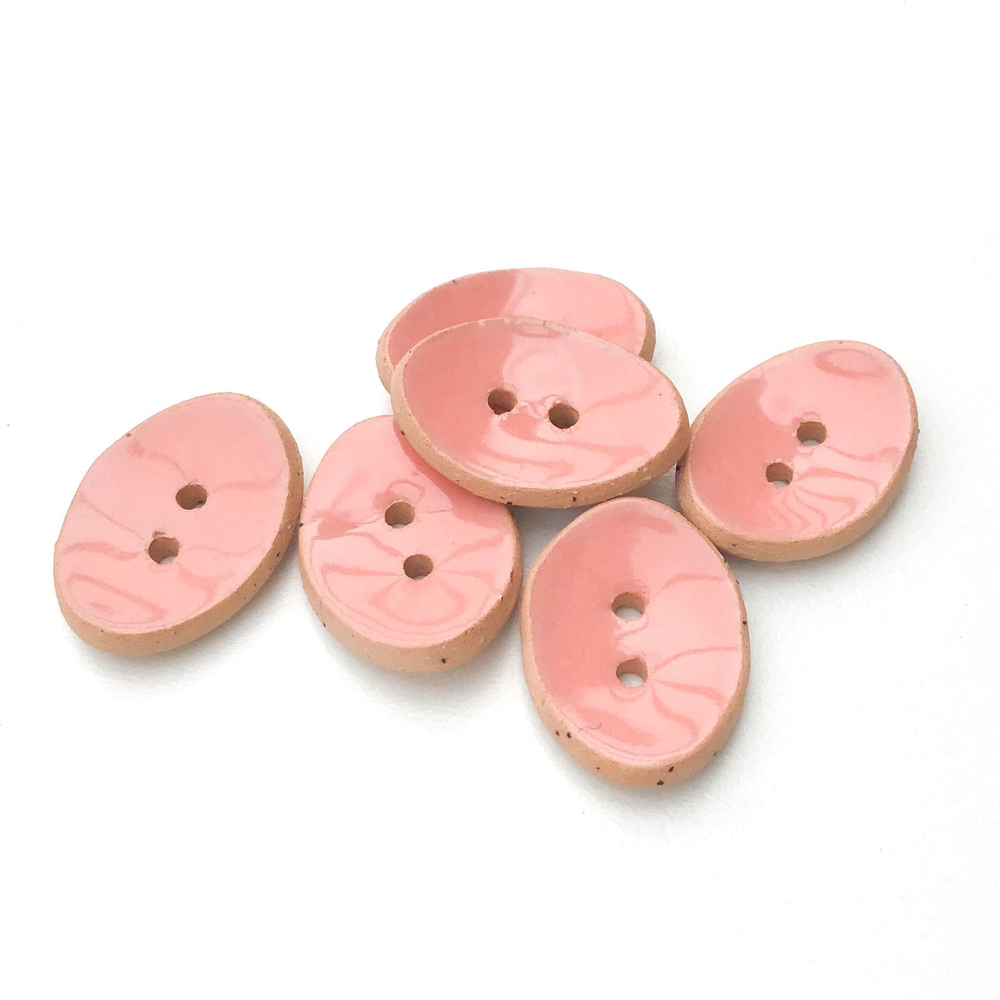 Oval Ceramic Buttons - Light Coral Pink Clay Buttons - 5/8" x 7/8" - 6 Pack
