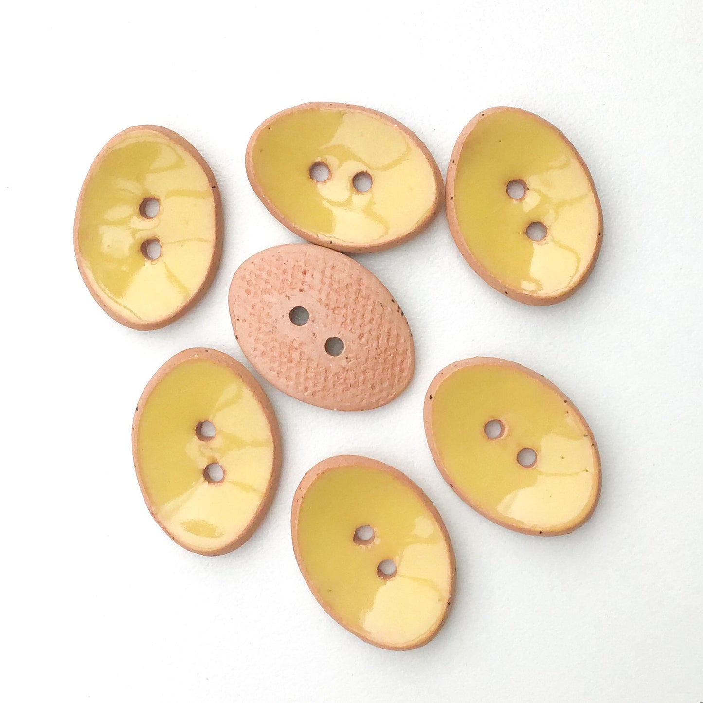 Oval Ceramic Buttons - Light Yellow Clay Buttons - 5/8" x 7/8" - 7 Pack