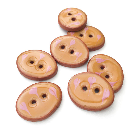 Caramel Brown with Pink Ceramic Buttons  5/8" x 7/8" - 7 Pack