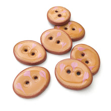 Load image into Gallery viewer, Decorative Oval Ceramic Buttons - Caramel Brown with Pink Flower Design - 5/8&quot; x 7/8&quot; - 7 Pack (ws-70)