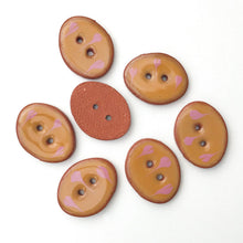 Load image into Gallery viewer, Decorative Oval Ceramic Buttons - Caramel Brown with Pink Flower Design - 5/8&quot; x 7/8&quot; - 7 Pack (ws-70)