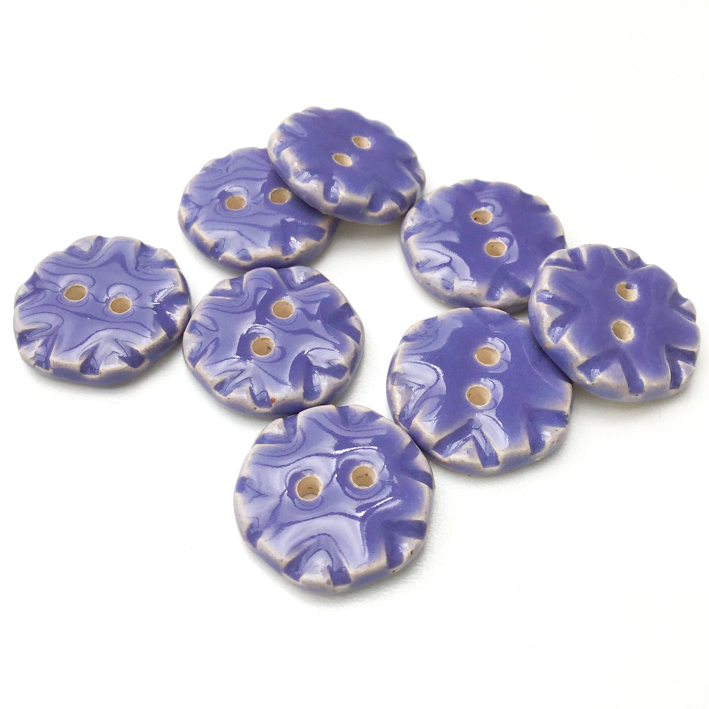 Purple Ceramic Buttons with Stamped Pattern - Decorative Clay Buttons - 3/4" - 8 Pack