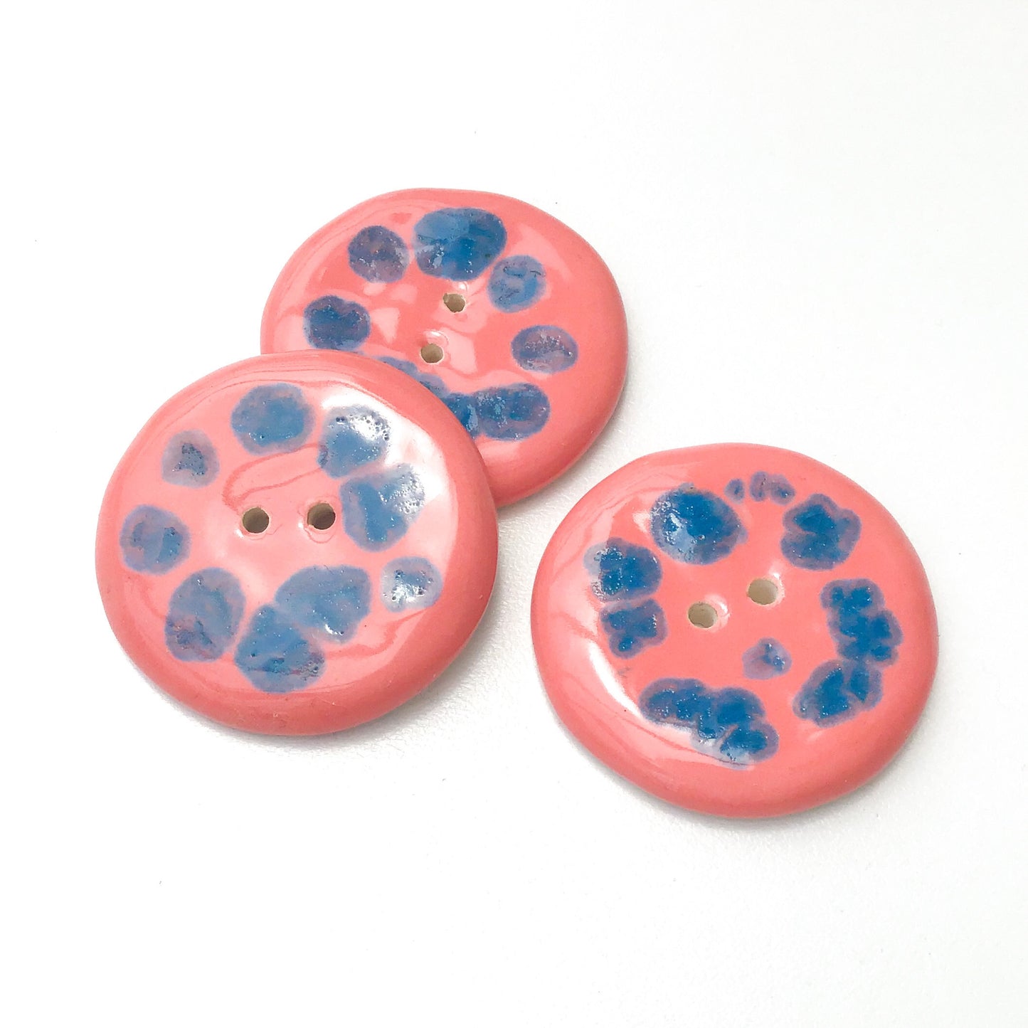 Large Coral Ceramic Button with Bursts of Turquoise - Decorative Clay Button - 1 1/2"