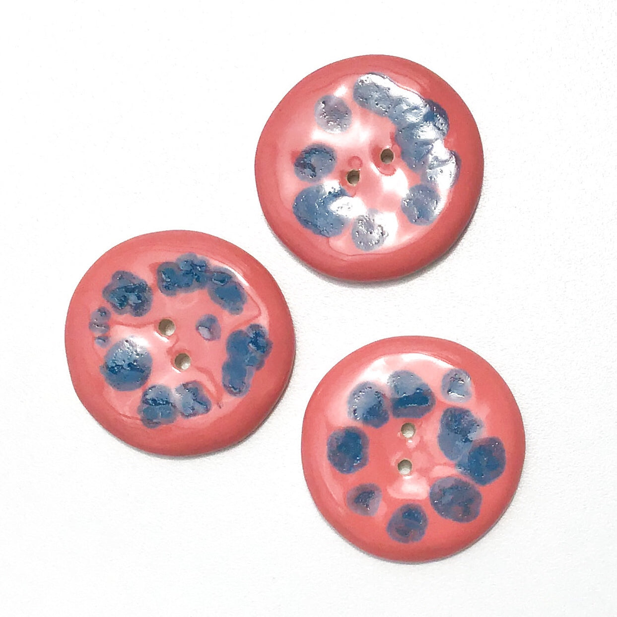 Large Coral Ceramic Button with Bursts of Turquoise - Decorative Clay Button - 1 1/2"