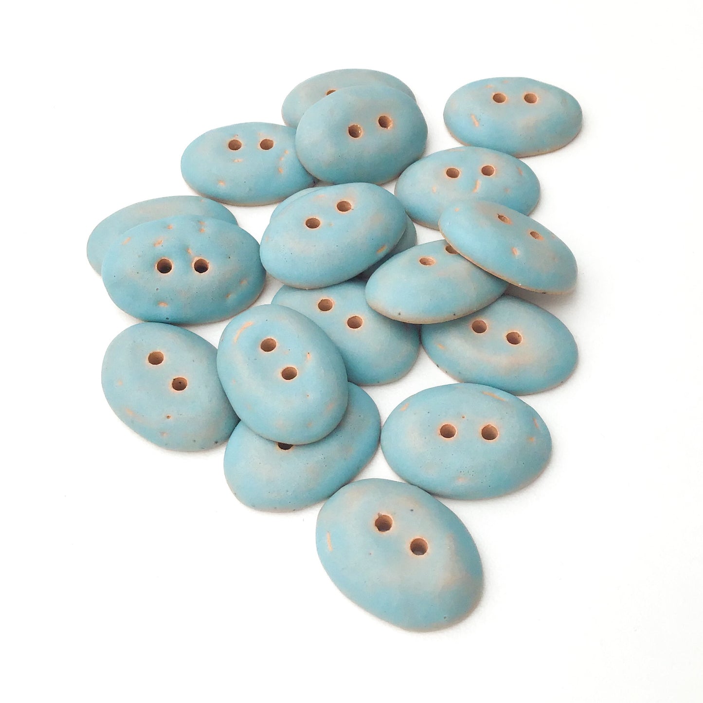 Robin's Egge Blue Oval Clay Buttons - Matte Glazed - 11/16" x 15/16"