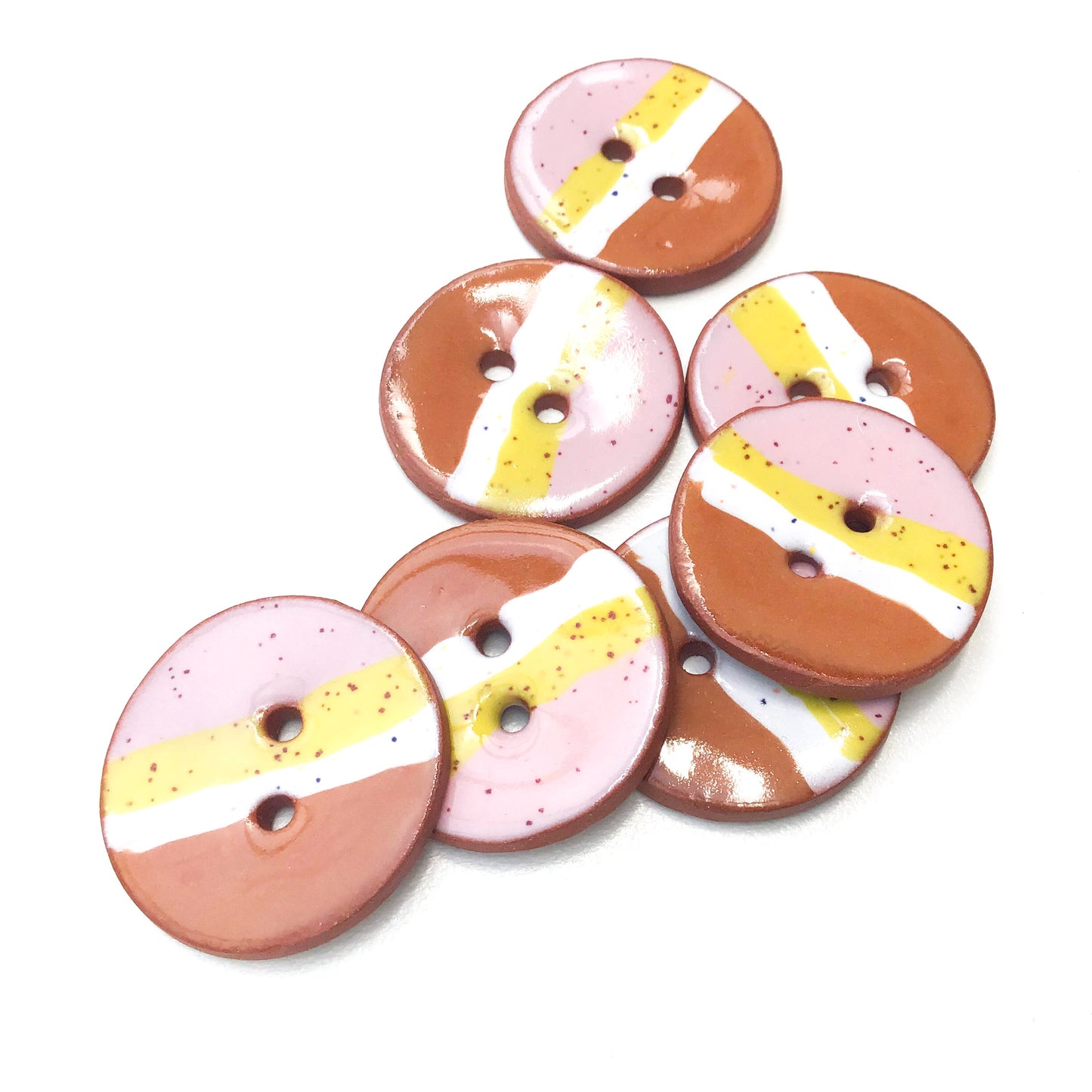 Muticolored Ceramic Button with Diagonal Striping - Decorative Clay Button - 1 1/16"