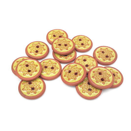 Chartreuse Mandala Ceramic Buttons - Small Yellow Ceramic Buttons - 9/16"