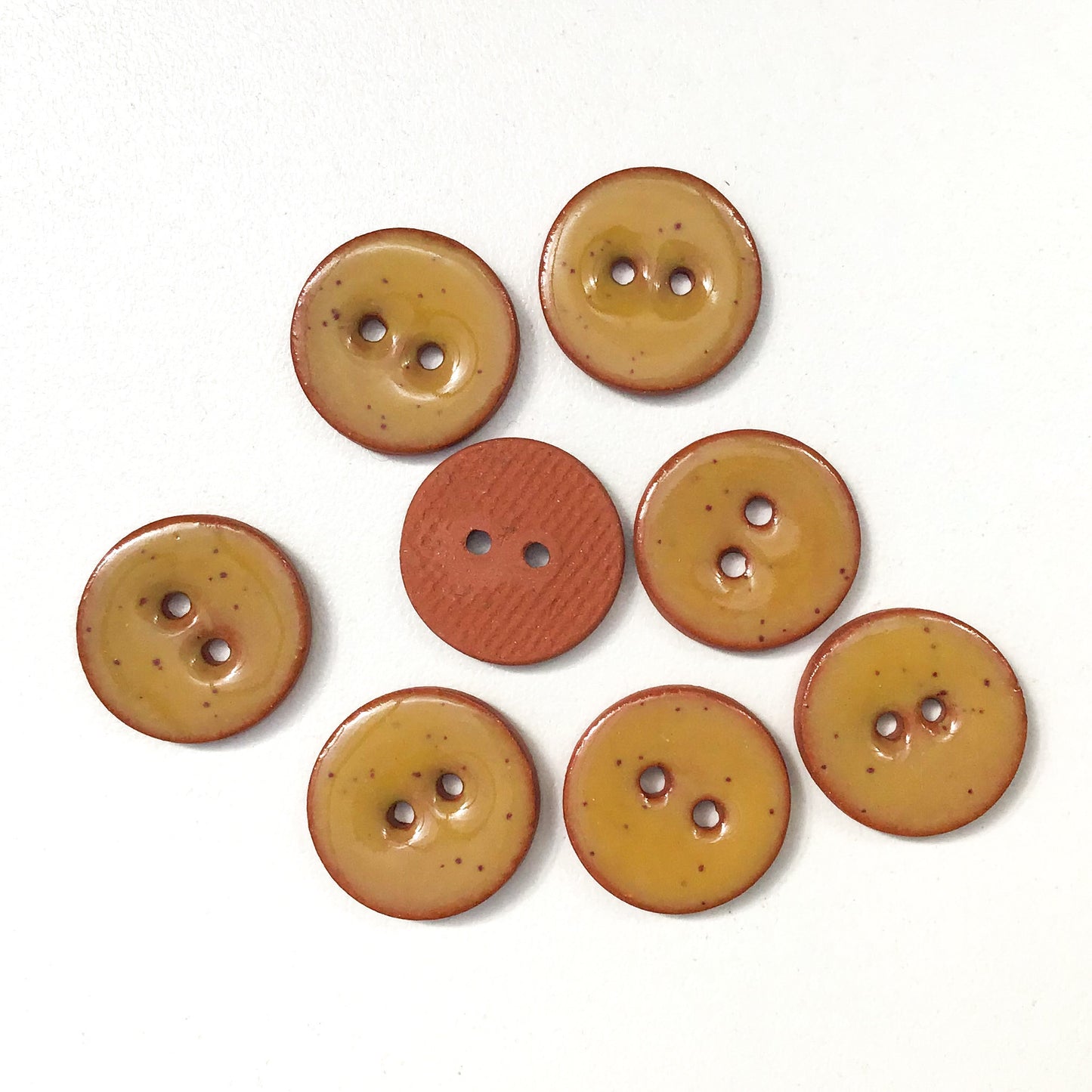Speckled Mustard Brown Ceramic Buttons - Clay Buttons - 5/8" - 8 Pack (ws-218)