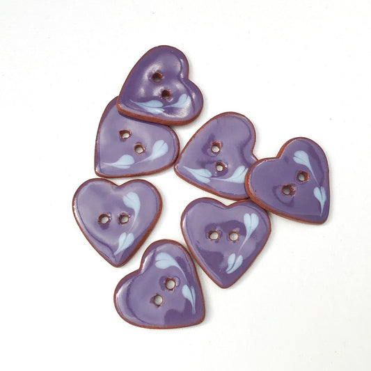 Purple Heart Buttons - Decorative Clay Heart Buttons - 7/8" - 7 Pack