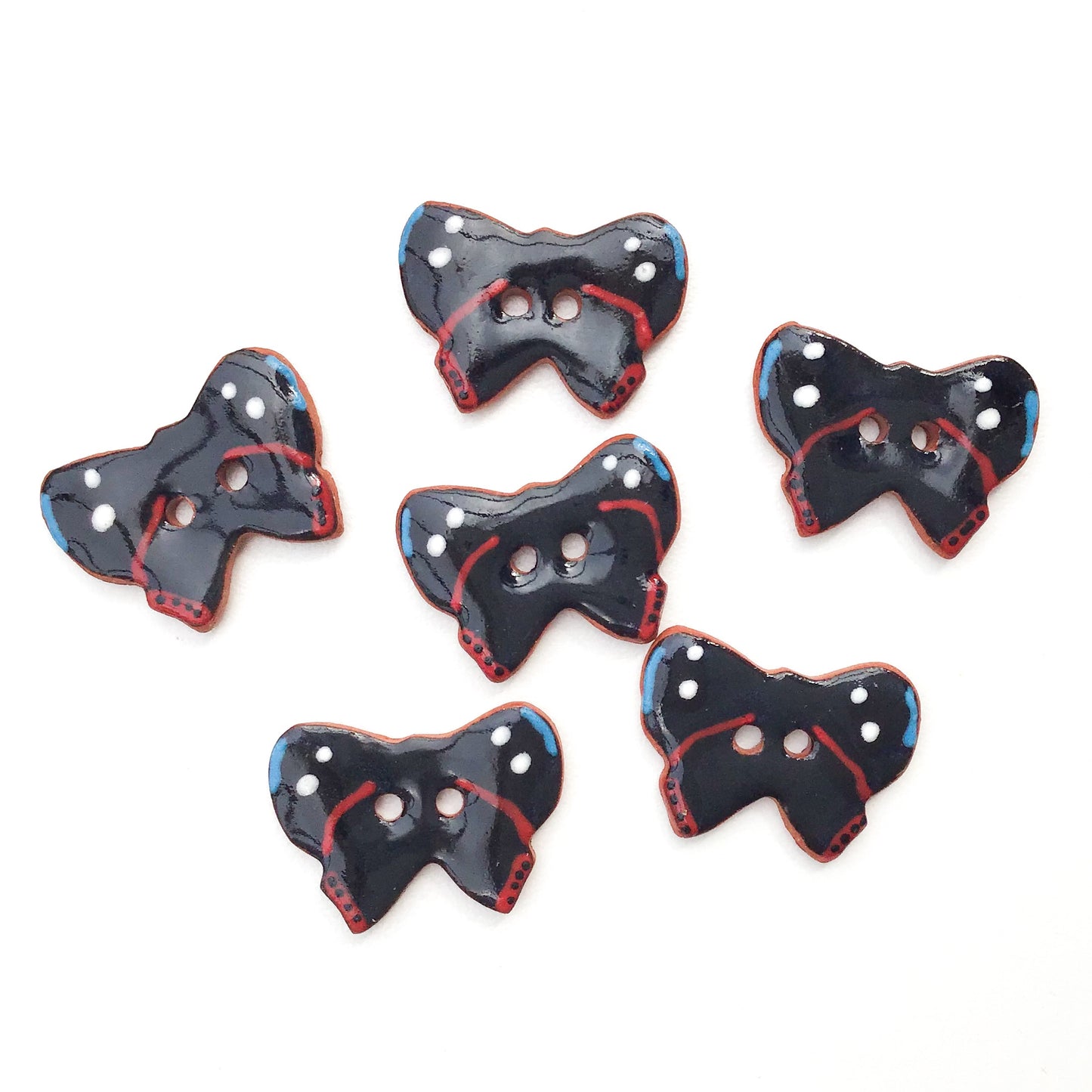 Ceramic Butterfly Buttons - Red and Black Butterfly Buttons - 5/8" x 7/8" - 6 Pack