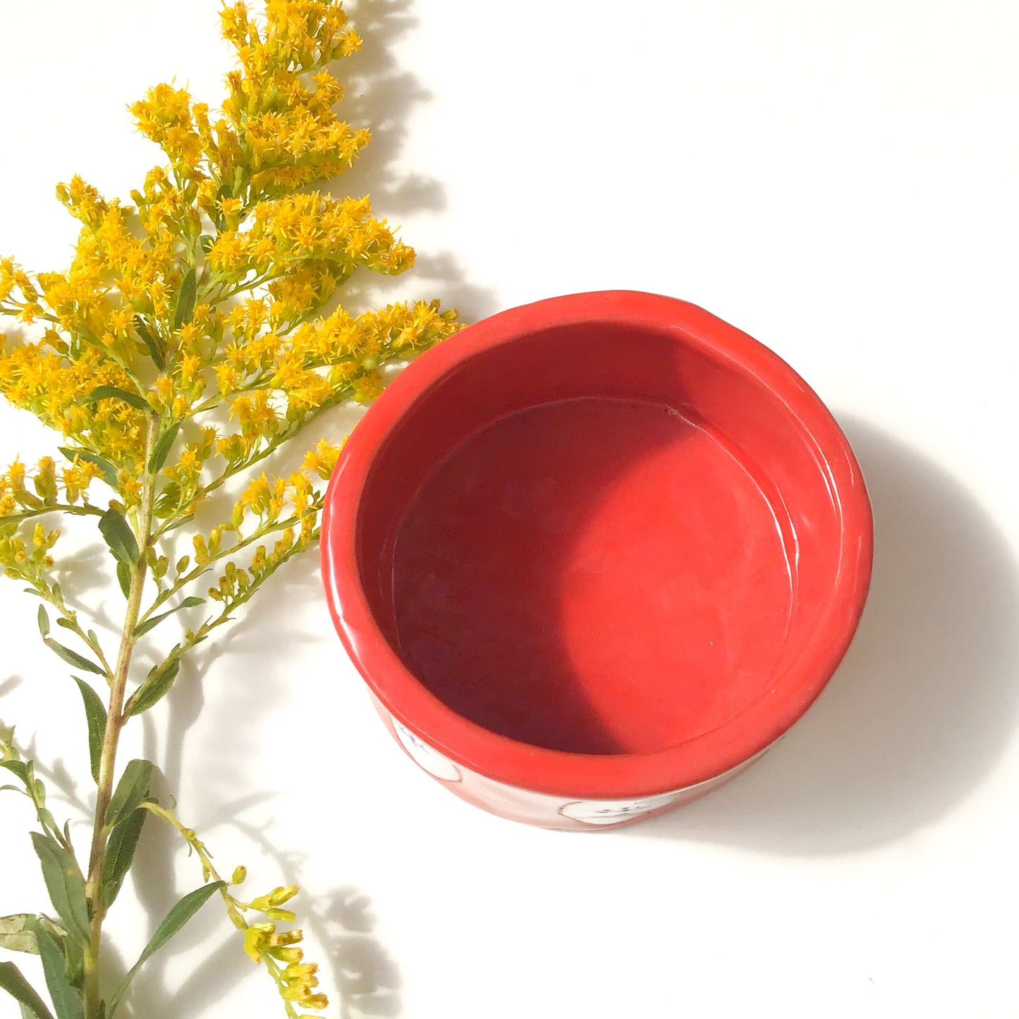 Red & White Pot with Blue Floral Design - Decorative Ceramic Vessel