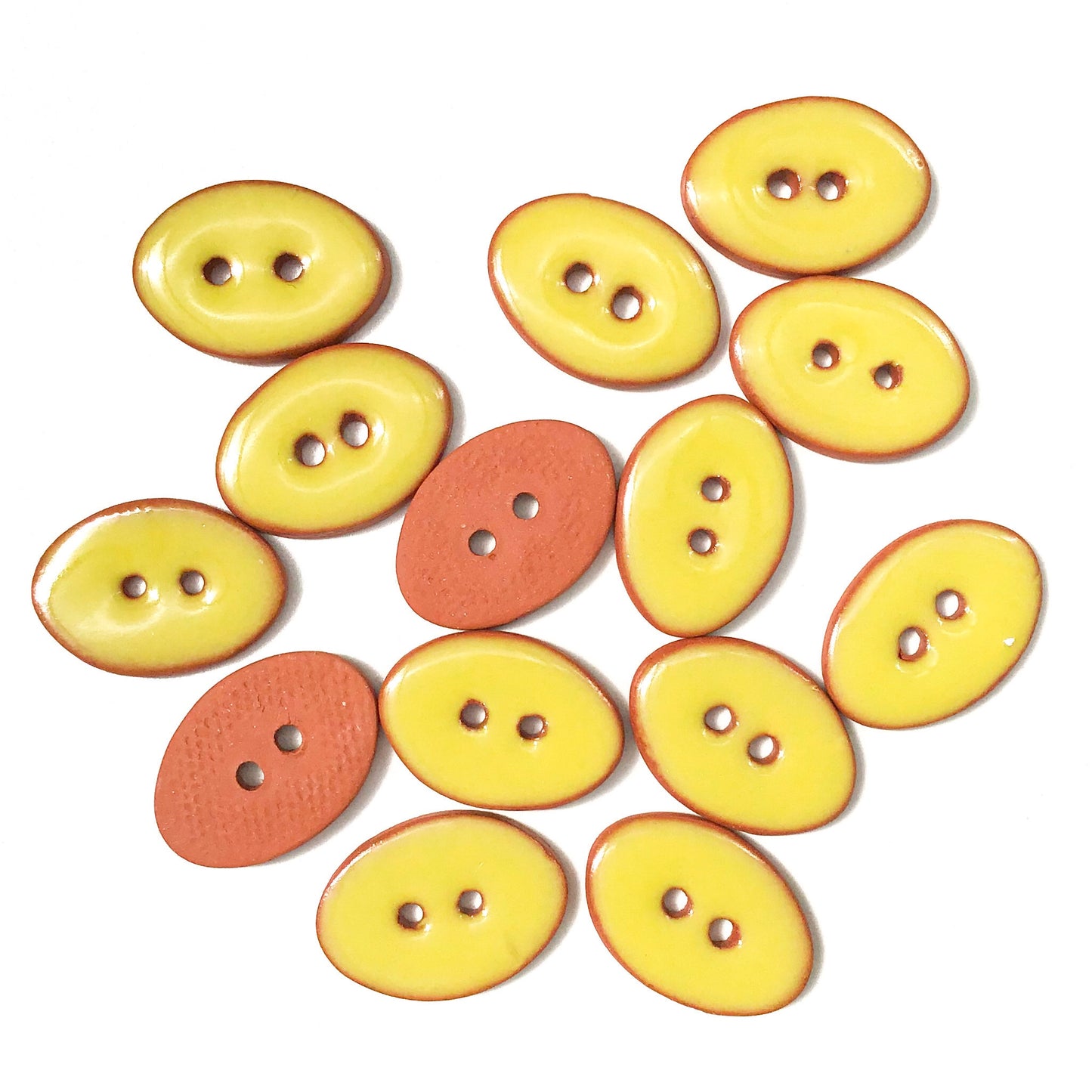 Chartreuse Oval Clay Buttons on Terracotta - 5/8" x 7/8" - 7 Pack (ws-49)