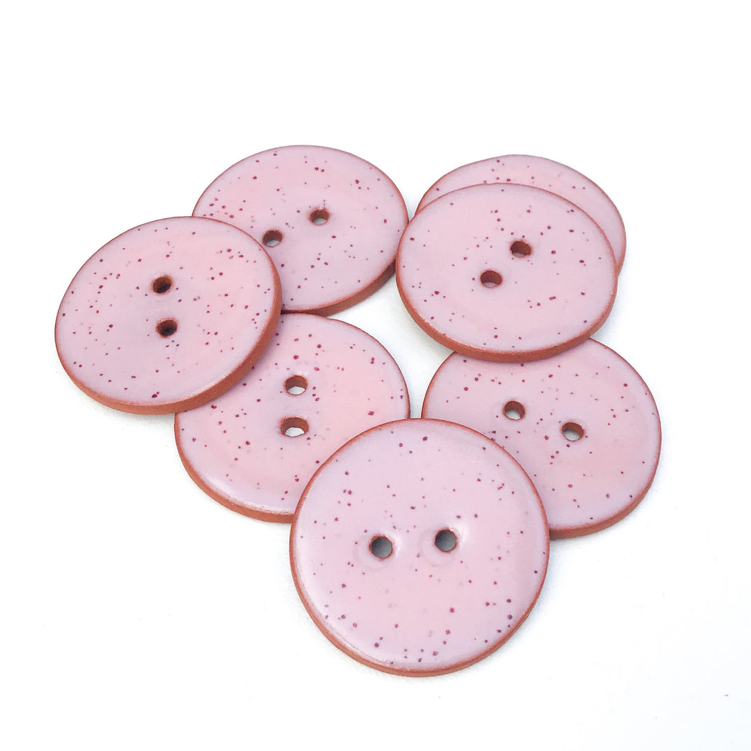 Speckled Pink Ceramic Buttons on Terracotta Clay - 1 1/16