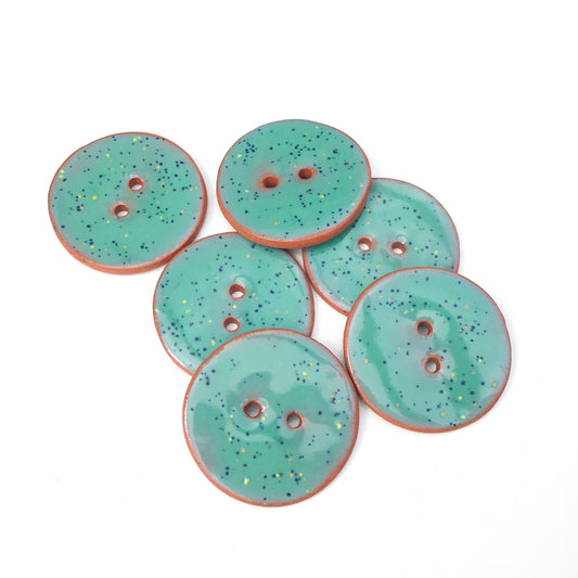 Speckled Turquoise Ceramic Buttons on Terracotta Clay - 1-1/16"