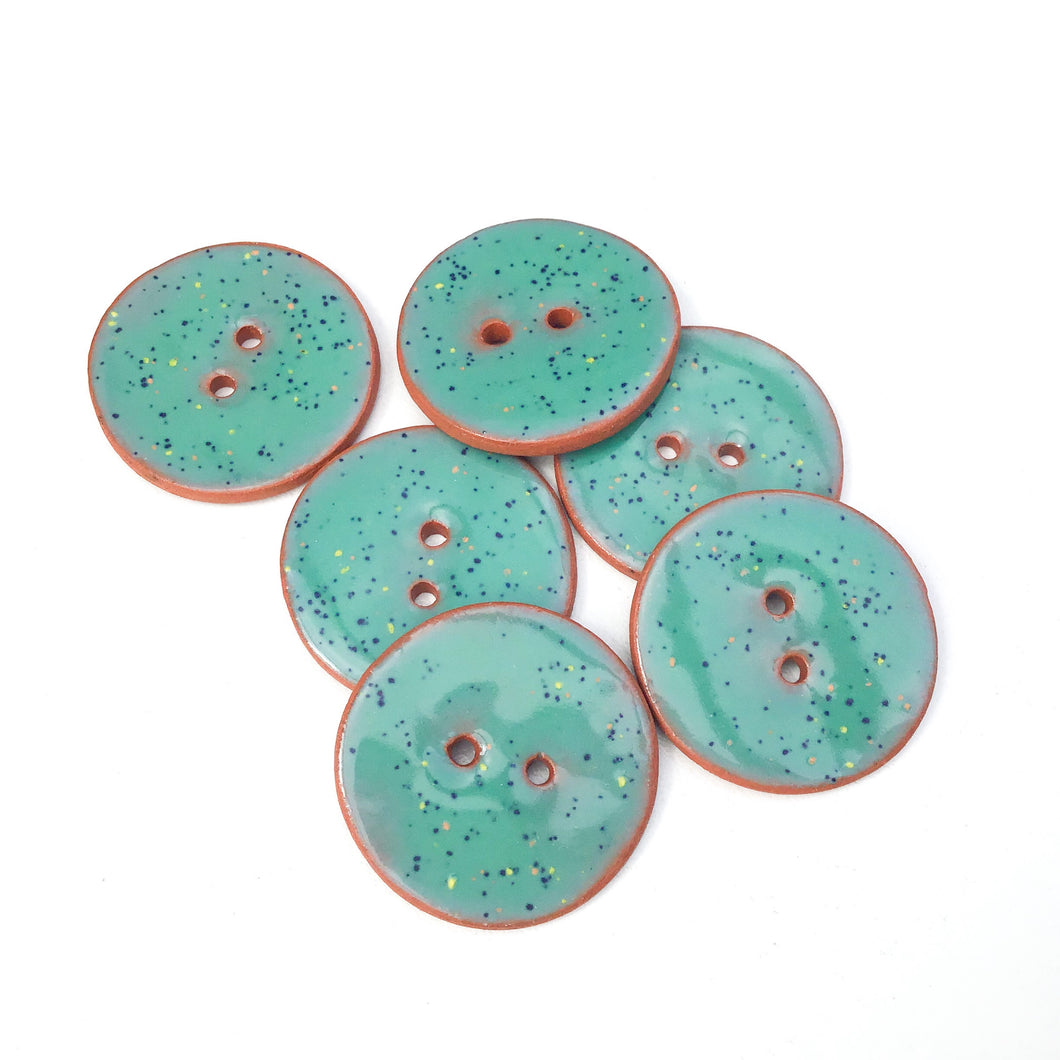Speckled Turquoise Ceramic Buttons on Terracotta Clay - 1 1/16