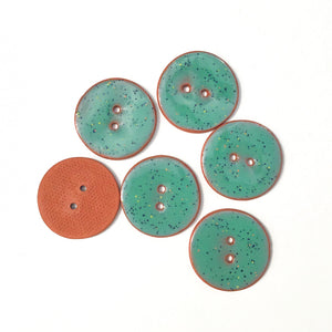 Speckled Turquoise Ceramic Buttons on Terracotta Clay - 1 1/16" (ws-235)