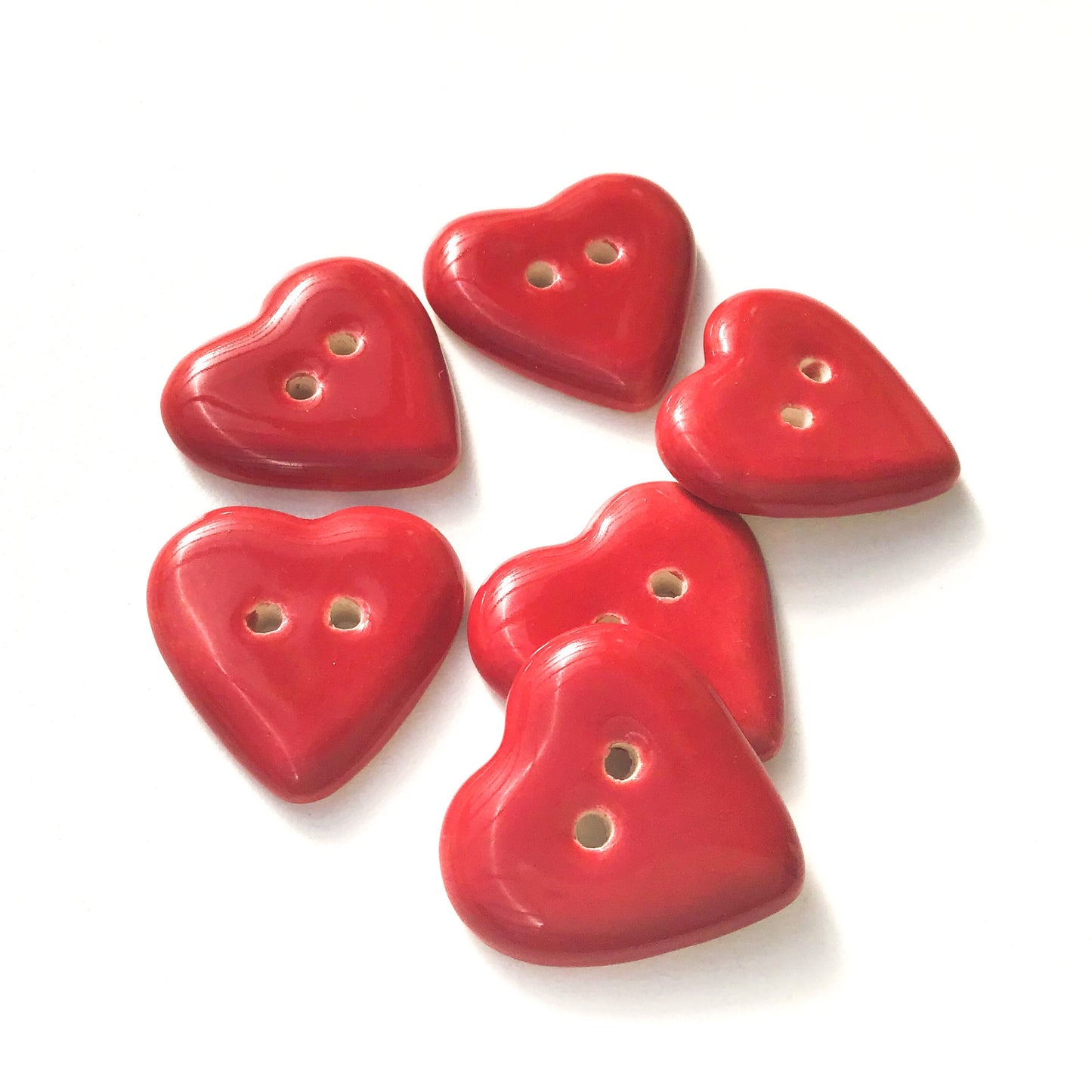 Deep Red Heart Buttons - Ceramic Heart Buttons - 7/8" - 6 Pack (ws-79)